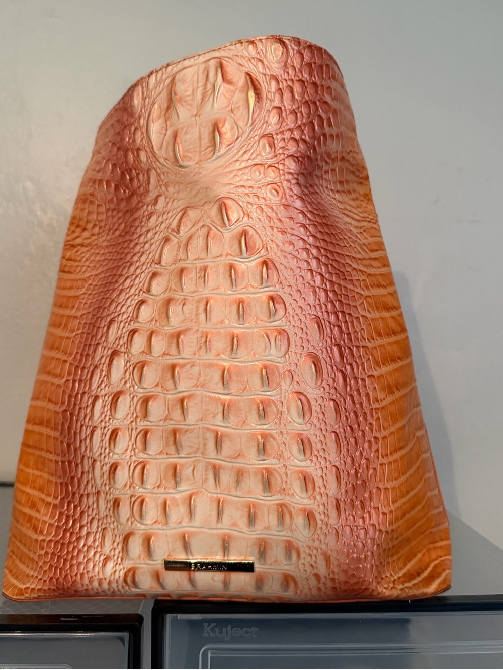 Brahmin Coral to Peach Ombre Croc-Embossed Tote